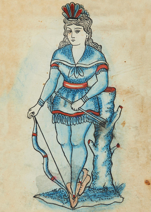 Artist in the United States, Tattoo flash book (woman with bow and arrow), about 1890