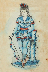 Artist in the United States - Tattoo flash book (woman with bow and arrow), about 1890