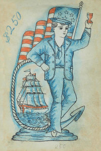 Artist in the United States - Tattoo flash book (sailor with goblet), about 1890