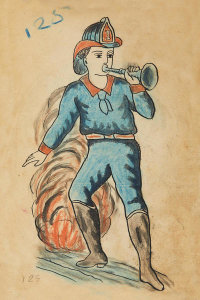 Artist in the United States - Tattoo flash book (firefighter), about 1890