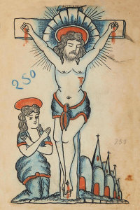 Artist in the United States - Tattoo flash book (Crucifixion), about 1890