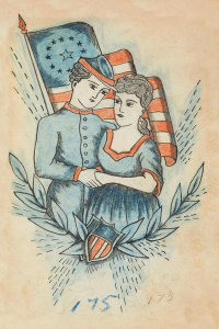 Artist in the United States - Tattoo flash book (soldier with sweetheart), about 1890
