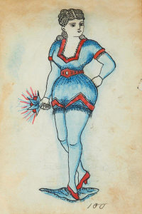 Artist in the United States - Tattoo flash book (dancer in costume), about 1890