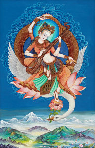 Raj Prakash Tuladhar - Flying Sarasvati (Sarasvati flying on her swan), 2005