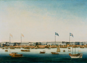 School of Spoilum - View of foreign factories at Guangzhou (Canton), about 1775