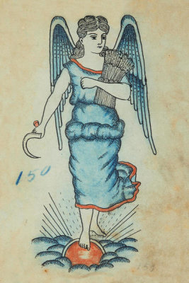 Artist in the United States - Tattoo flash book (angel with scythe and wheat sheaf), about 1890