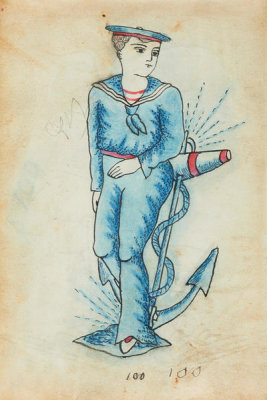 Artist in the United States - Tattoo flash book (sailor with anchor), about 1890