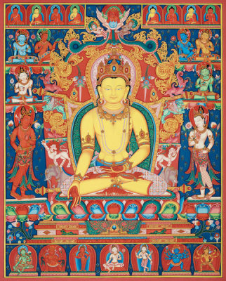 Hari Prasad Vaidya - The yellow ‘Jewel-born Buddha’ with attendant deities, 2006