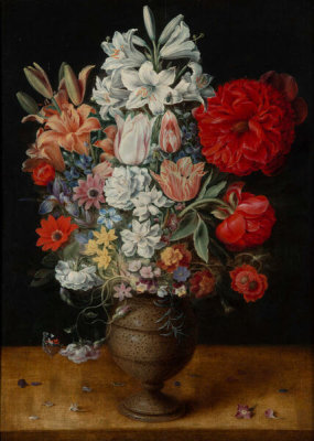 Osias Beert I - Flowers in a German Tigerware Vase, about 1610