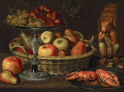 Clara Peeters - Still Life with Fruit, Langoustines, and a Squirrel, about 1612