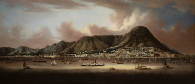 Sunqua - View of the town and harbor of Victoria, Hong Kong, about 1865